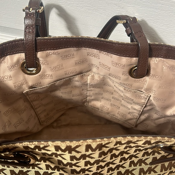 MICHAEL KORS TOT BAG BROWN TAN LOGO SHOULDER BAG - Picture 9 of 12